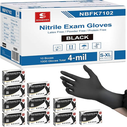 Schneider Nitrile Exam Gloves, 4 Mil Black Gloves Disposable Latex Free Powder Free, Food Safe for Cooking, Food Prep, Clean