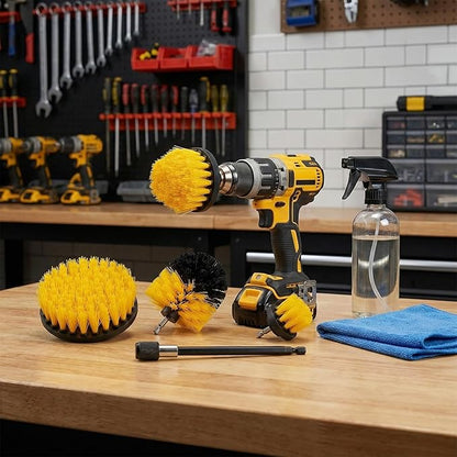 Drill Brush Attachment Set, 5 Pack Power Scrubber Cleaning Brush Kit with Extension Rod for Bathroom, Tub, Tile, Grout, Kitchen, Floor and Wheel Rims (Yellow)