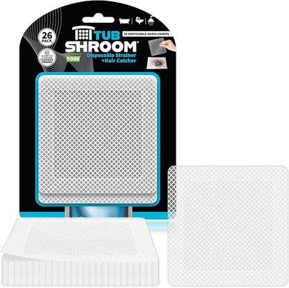 TubShroom 26 Pack Square Disposable Drain Cover - Hair Catcher Mesh Sticker Strainers for Shower Bathtub and Bathroom - Hair Catcher Sticker Drain Protector - Half Year Supply