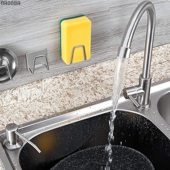 2 Pcs Stainless Steel Sponge Holder for Kitchen Sink - Scrub Holder for Kitchen Sink Sponge Holder Dish Scrubber Holder Kitchen Sponge Holder for Sink - Adhesive Sponge Holder for Kitchen Sink