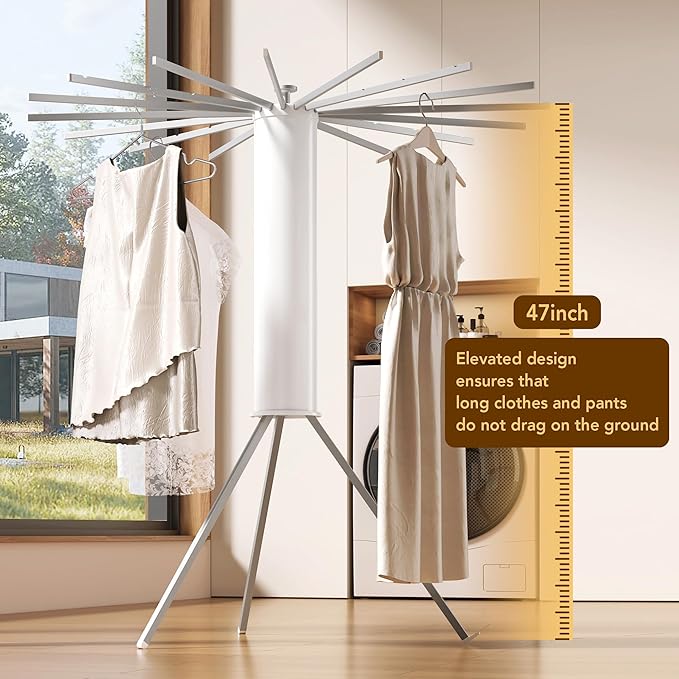 HEILAIYI Tripod Clothes Drying Rack,Space Saving Laundry Drying Rack,Drying Rack Clothing Foldable,Clothes Dryer Rack,Folding Cloth Rack for Laundry,16 Aluminium Poles