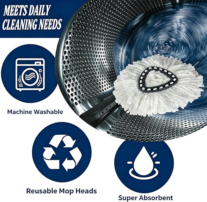 2Pack Spin Mop Replacement Heads,Spinning Mop Replace Head for Easy Wring Mop, 100% Microfiber Mop Head Replacement Compatible with Triangle Spin Mop Refill for Floor Cleaning,White