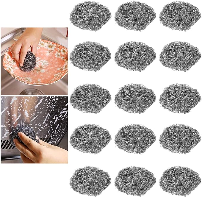 30PCS Stainless Steel Scrubbers Cleaning Balls, Heavy Duty Scouring Pads for Pots Pans Cookware, Non Scratch Stainless Steel Wire Cleaning Balls for Kitchen Bathroom BBQ