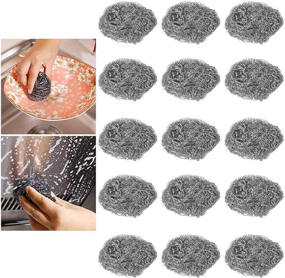 30PCS Stainless Steel Scrubbers Cleaning Balls, Heavy Duty Scouring Pads for Pots Pans Cookware, Non Scratch Stainless Steel Wire Cleaning Balls for Kitchen Bathroom BBQ