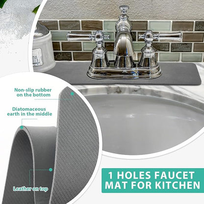 Tioncy 2 Pcs Faucet Mat Sink Splash Guard Oval-hole Oval Splash Pad for Kitchen Sink Oval Base Diatomite Faucet Mat for Bathroom Absorbent Mat Splatter Screens(Dark Gray)