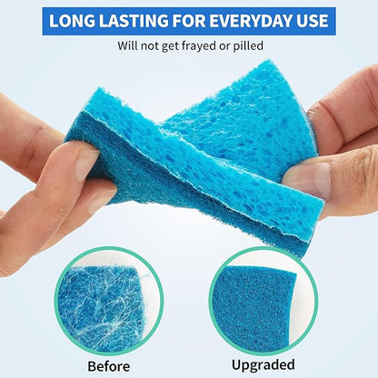 Non-Scratch Cellulose Scrub Sponges 12 Pack, Sponges Kitchen with Double-Side & Ergonomic Design for Dishes, Coated Cookware, Sink & Countertops.