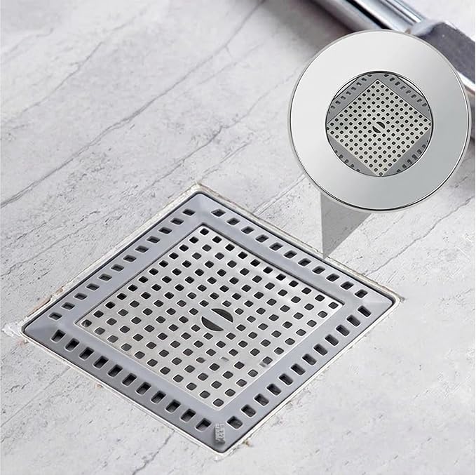 2 Pack Square Shower Drain Hair Catcher Stainless Steel | Anti-Clog Hair Stopper for Bathroom, Bathtub & Kitchen | Non-Slip, Easy Clean, Universal Fit