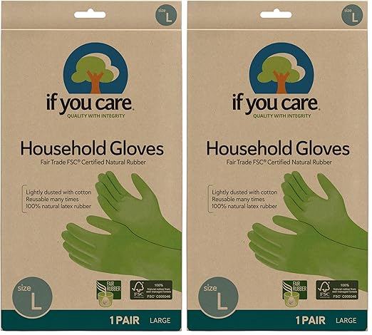 If You Care Latex Gloves,Large – – For Gardening,Dishwashing,Cleaning Kitchen and Bathroom-– 100% Cotton Lined,Reusable for Women and Men,Green,(Pack of 2)