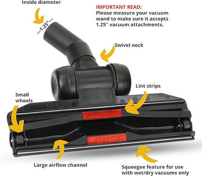 Vacuum Attachments for 1.25" (32mm) Vacuum Cleaner | Gulper Floor Tool for Hoover, Shop Vac, Eureka, Bissell, Nutone, Kenmore & More | Pet Hair & Hard Floor Cleaning