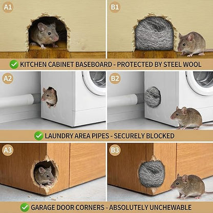 Fine Steel Wool Strips for Rodent Barrier and Hole Filling – Non-Rust Steel Wool for Gap Sealing, Garage Door Space Filling, and Home Maintenance – 14.2" x 3.1", 4 Pack
