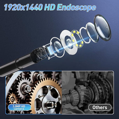 Endoscope Camera with Light, 16.4ft Semi-Rigid Snake Inspection Camera, 1920P HD Borescope with 8 Adjustable LED Lights, 7.9mm IP67 Waterproof Drain Pipe Borescope for iOS and Android