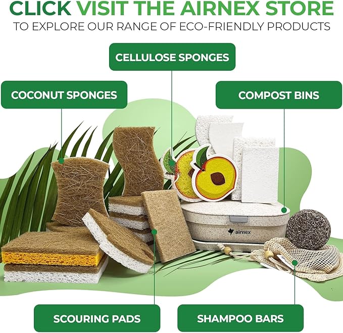 AIRNEX Collapsible Compost Bin Kitchen Counter Caddy - 1 Gallon Countertop Compost Bin with Lid Made of Wheat Straw - Odorless Kitchen Compost Bin Countertop with 20 Compost Bags and 2 Carbon Filters