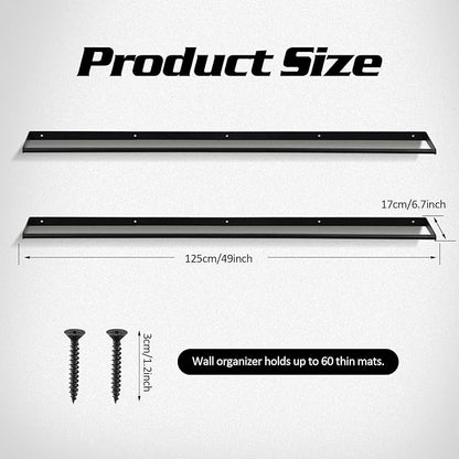 Sintuff 49 x 7 x 2 Yoga Mat Holder Hanging Mat Wall-mounted Rack Holds up to 60 Exercise Mats Holder for Home Gym, Fitness Classes, Yoga Studio