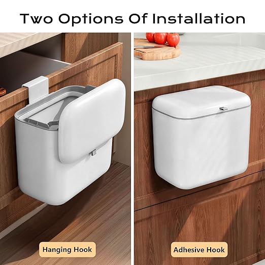 Hanging Trash Can with Lid, Kitchen Compost Bin, Waterproof Odor-Blocking Countertop Trash Can for Cabinet Door, Under Sink, Bathroom, RV and Office