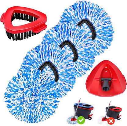 4 Pack Spin Mop Replacements Head Compatible for Ocedar RinseClean 2-Tank System,Microfiber Spin Mop Refills Head,1 Mop Scrub Brush + 1 Mop Base + 4 Pack Cleaning Floor Mop Head