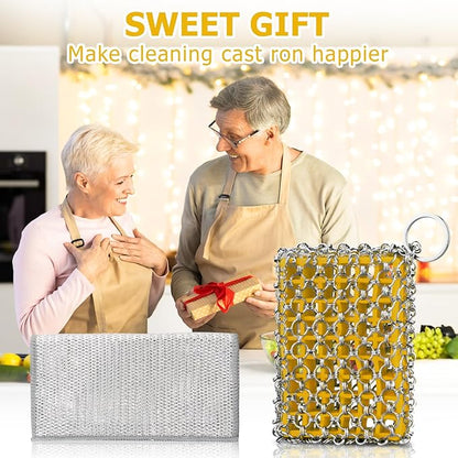 Cast Iron Scrubber,Easily Removes Stains, Protects Coatings, with Bamboo Fiber Cloth & Pan Scraper, Ideal for Cast Iron Pans, Dutch Roast Pans