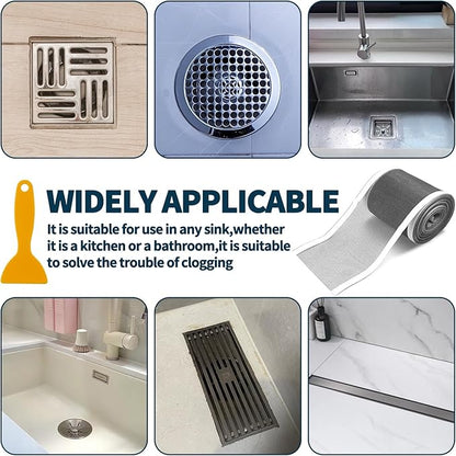 4 Inch x 33 FT Disposable Shower Drain Screen Self-Adhesive Stickers, with Cleaning Shovel, Showers Drain Hair Catcher, Shower Drain Mesh Stickers for Bathroom Kitchen Sink