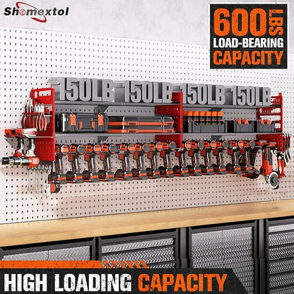 2-Pack Large Power Tool Organizer Wall Mount,Heavy Duty Cordless Tool Organizer with 18 Drill Holder,600 Lbs Capacity 3-Layer Garage Organization for Garage and Workshop (Red)