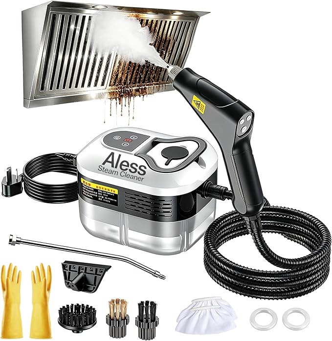 Handheld Steam Cleaner – 2500w Steam Cleaner, 10s Fast Heat, 6 Adjustable Levels, 40.6oz Large Tank, Complete Cleaning Kit, Multi-surface for Grease, Grout, Kitchen, Bathroom, Sofa & Car (White)