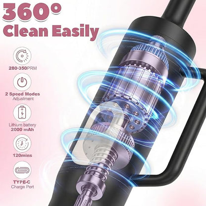 2 in 1 Electric Bottle Brush Set with Straw Cleaner - 14.5" Long Handle Cup Brush for Stanley 40oz Tumbler, 2-Speed Rotating Water Bottle Brush, 2000mAh Rechargeable, Portable Hook