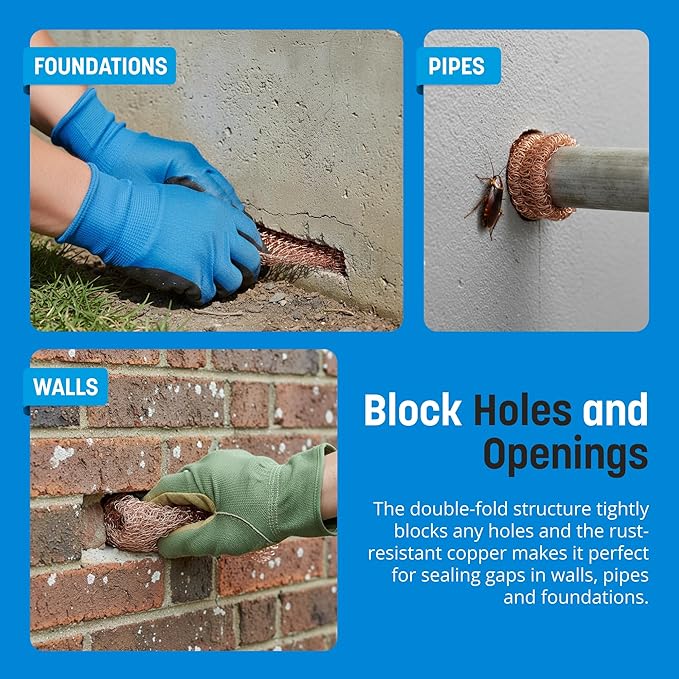 Coldbreak Copper Mesh Rodent Control – 5" x 400' Rustproof Copper Wool Roll for Wall Hole Filler, Rodent Control, Bat & Snail Blocker – Perfect for Hole Sealing, Gardening & Water Pipe Openings