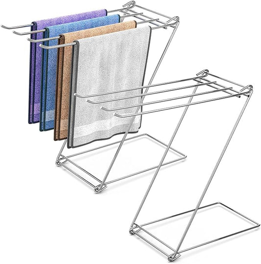 Kitchen Towel Holder, 4-Arm Kitchen Towel Rack for Drying Dishcloths Hand Towels, Foldable Free Standing Hand Towel Holder for Countertop Bathroom Kitchen Organization RV Essentials, 2 Pack