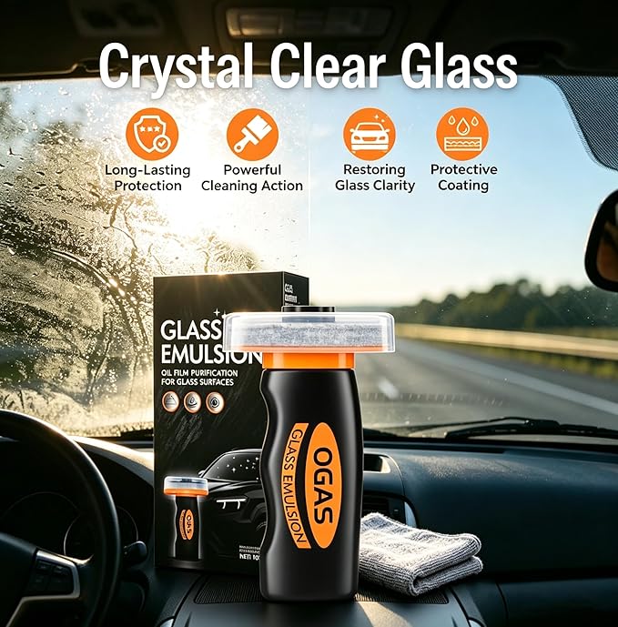 Glass Emulsion Cleaner,Handle Oil Film Remover&Windshield Cleaner For Cars Window, Glass Emulsion, Crystal Clear View
