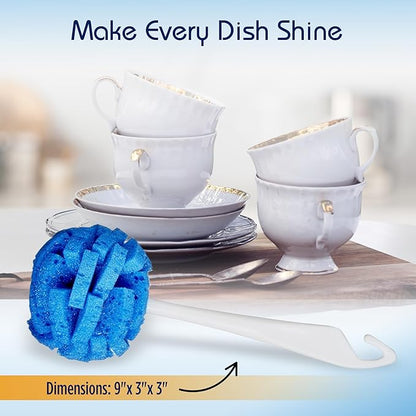 COMPAC HOME Dish Wand Kitchen Sponge | Effectively Clean China Dishes and Glassware | Unique Round Ball Shaped All-Around Cleaning Sponge | Gentle Flexible Brushes for Your Nice Dishes, 6 Count