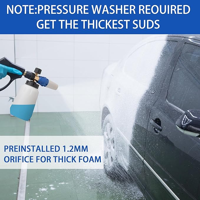 High Pressure Foam Cannon for Car Wash,Snow Foam Lance, Adjustable Thick Foam, 1.2MM Orifice, Wide Mouth Bottle 1/4 Quick Connector