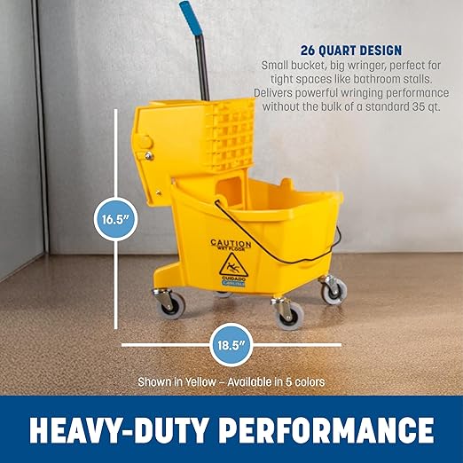 SPARTA Commercial Mop Bucket with Side Press Wringer, Floor Cleaning Essentials for Commercial and Home Use 26 Quart Capacity, 1 Count, Red