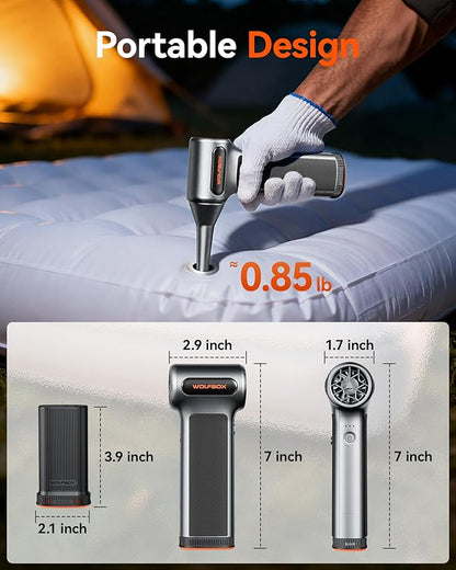 WOLFBOX MF200 Compressed Air Duster with Removable Battery & 4 Nozzles, Cordless 3-Speed Adjustable Mini Blower for Computer Keyboard, Car Cleaning, Home, and Outdoor Use