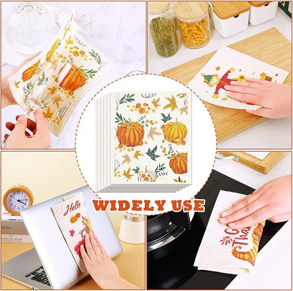 Remagr 6 Pcs Swedish Kitchen Dish Towels Kitchen Cloths Reusable Sponge Cleaning Cloths Absorbent Dish Cloth Quick Drying Washable Cleaning Wipes No Odor Hand Towel (Thanksgiving)
