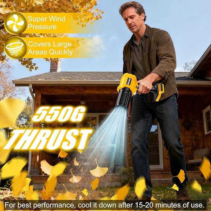 Cordless Leaf Blower Compatible for Dewalt 20V Battery - Brushed Motor(Tool Only), 30,000 RPM Variable Speed Mini Garden Blowers with LED + 2 Nozzles, for Leaves, Dust, Driveway, Patio, Lawn, Deck