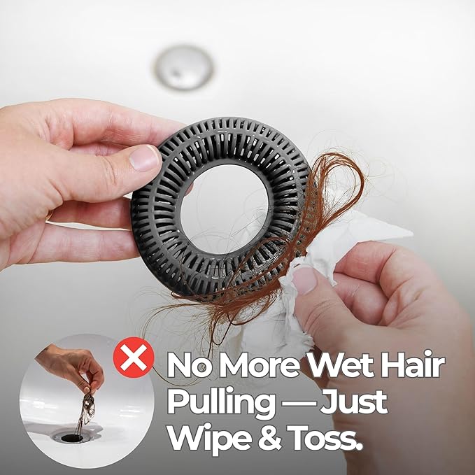 Hair Catcher for Shower Drain & Bathtub – TubRing Pop-Up Drain Protector & Strainer, Reusable Silicone Stopper for Bathroom Clog Prevention, Fits 1.85"–2.16" Drains | Charcoal Gray