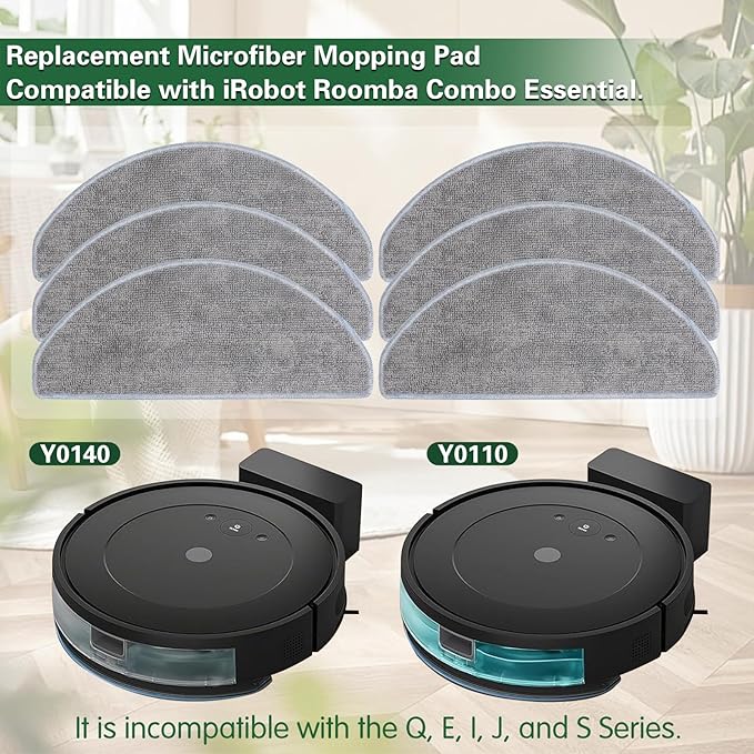6 Pack Mop Cloth Compatible with iRobot Roomba Combo Essential Y0140 Y0110 Y0540 Q0520, 105X/105/104 Combo Robot Vacuum Cleaner, Microfiber Washable Mop Pad Replacement Accessories Parts