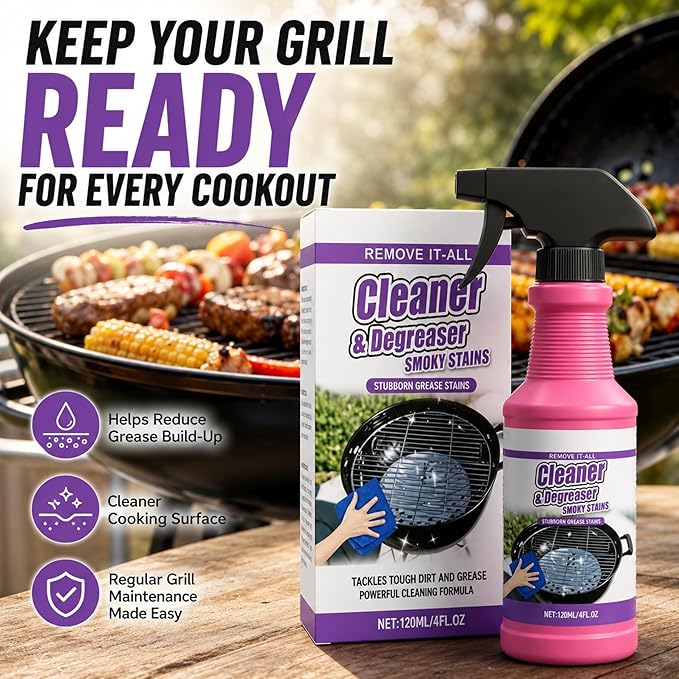 Fast-Acting Grill Cleaner Spray, Heavy Duty BBQ Degreaser for Burnt Food & Stubborn Grease, Powerful No-Scrub Oven & Kitchen Cleaner for Grills, Stovetops & Pans (2)