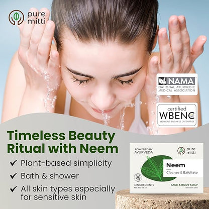 Neem Soap Bars [4.5 oz x 3 Pcs.] Organic Ayurvedic Soap for Face & Body with Neem, Castor Oil & Coconut Oil – Cold Process, Plastic-Free, Herbal Cleansing