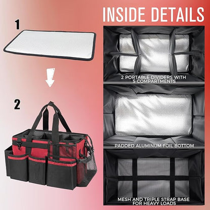 SCAVATA Wearable Cleaning Caddy, Cleaning Caddy Supplies Organizer with Handle & Shoulder Straps for Housekeepers, Under Sink & Car Cleaning Tool Organizers Bag with 4 Foldable Divider (Wine)