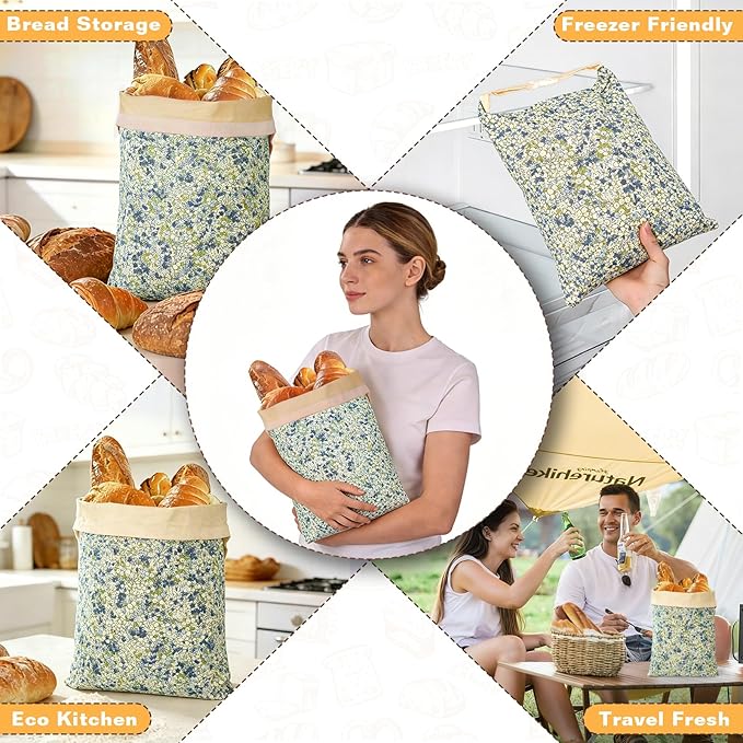 2 Pack XL Reusable Beeswax Bread Bags for Sourdough Baking, Organic Waxed Lined, Cotton Bread Bags for Homemade Bread, Food-Storage Bag to Keep Fresh