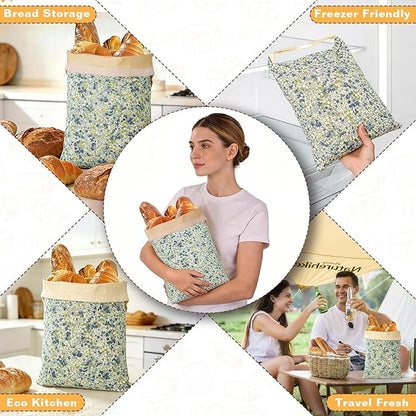 2 Pack XL Reusable Beeswax Bread Bags for Sourdough Baking, Organic Waxed Lined, Cotton Bread Bags for Homemade Bread, Food-Storage Bag to Keep Fresh