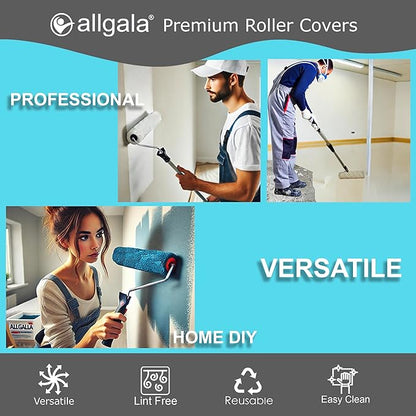 Allgala Paint Roller Covers, 144 Case Pack 9 Inch Shedless Lint Free Painter Roller Covers 1/2 in Roller Naps for Paint Roller Kit for House Painting and Professional Projects