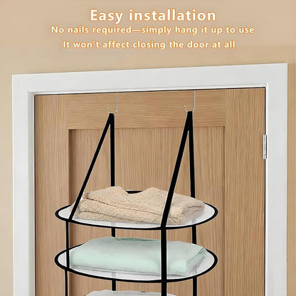 SAMJANE Hanging Sweater Drying Rack – Lay-Flat Warp-Knit Airflow Mesh for Delicates, 3 pcs 3-Tier Foldable Space-Saving Door-Hanging Design for Fast Drying & No Deformation in Small Spaces (Black)