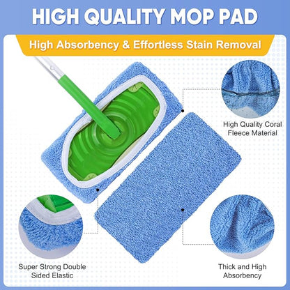 6-Pack Reusable Microfiber Mop Pads Compatible with Swiffer Sweeper, Dry & Wet Sweeping Cloths - Washable Wet Pads Refill for Multi-Surface/Hardwood Floor Cleaning -Blue