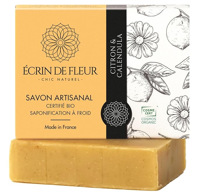 Organic Lemon and Calendula Soap, French Artisan Soap Handcrafted in South France, 3.2 oz