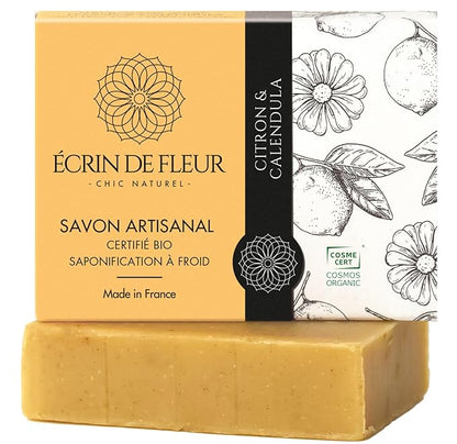 Organic Lemon and Calendula Soap, French Artisan Soap Handcrafted in South France, 3.2 oz