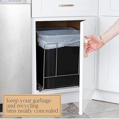 HOLDN’ STORAGE Pull Out Double Trash Can Under Cabinet - Two 7 Gallon Trash Can Included, Adjustable, Heavy Duty with Lifetime Limited Warranty 17¾” Wide Cabinet Opening - Anti Rust Chrome Finish