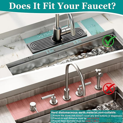 Stone Faucet Mat for Kitchen Sink - Quick Dry Diatomite Sink Splash Guard, Prevents Moisture Buildup & Water Stains, Water Absorbing Stone Tray for Bathroom Countertop (Dark Gray, 20" x 4")