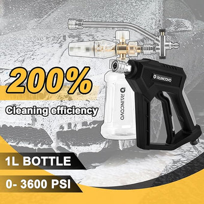 Raincovo Foam Cannon with Short Pressure Washer Gun, Dual Connector Accessories, Snow Soap Attachment for Car Wash, 5 Nozzles Tips with Holder, 1/4” Quick Connect, Additional 1.1 mm Orifice Nozzle
