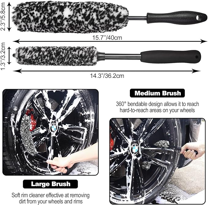 3PCS Wheel Brush Kit for Cleaning Wheel and Tire, Wheel and Rim Brush, Car Detailing Brushes, Bendable & Durable Car Wheel Rim Cleaner Brush Set,Car Detailing Cleaning Brush Supplies Kit