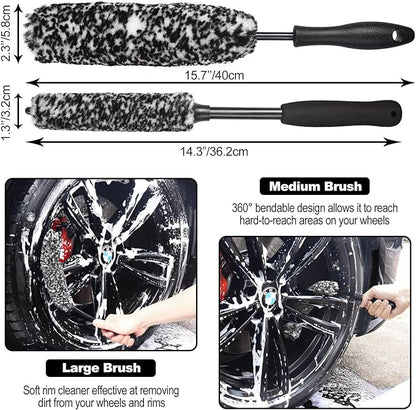 3PCS Wheel Brush Kit for Cleaning Wheel and Tire, Wheel and Rim Brush, Car Detailing Brushes, Bendable & Durable Car Wheel Rim Cleaner Brush Set,Car Detailing Cleaning Brush Supplies Kit